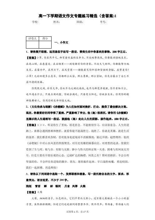高中语文大小作文专题题目及范文1