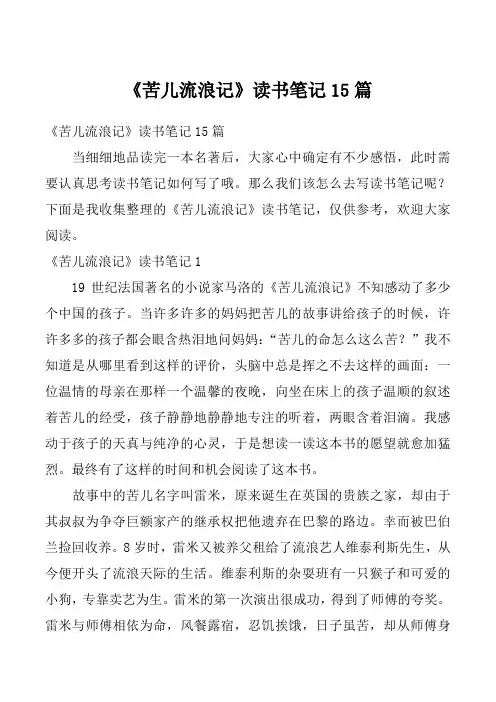 《苦儿流浪记》读书笔记15篇
