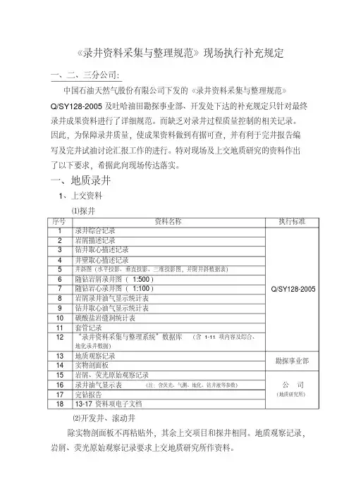 《录井资料采集与整理规范》现场执行补充规定