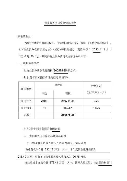 物业服务项目收支情况报告业主公示版