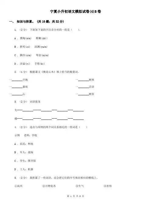 宁夏小升初语文模拟试卷(4)B卷