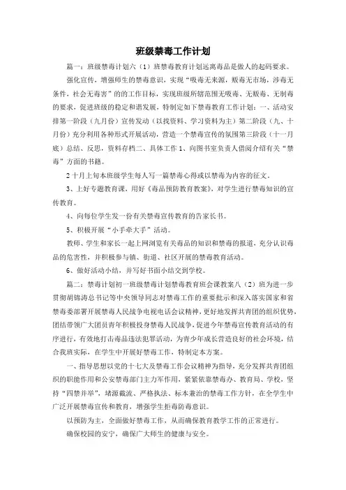 工作计划-班级禁毒工作计划 精品