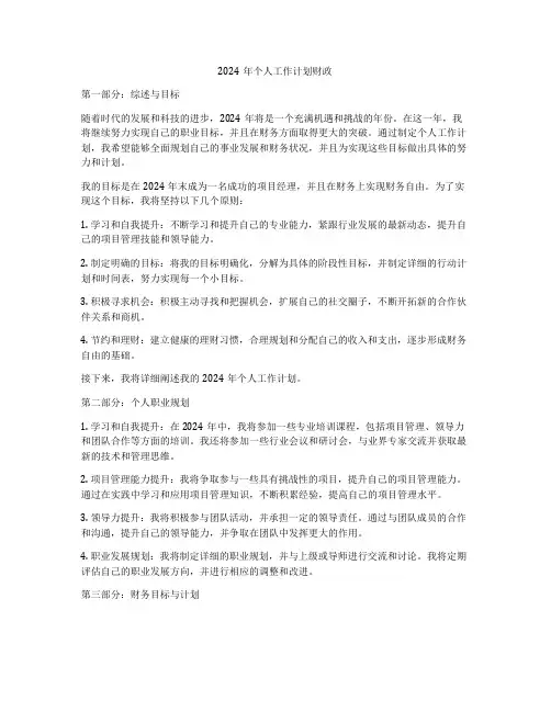 2024年个人工作计划财政