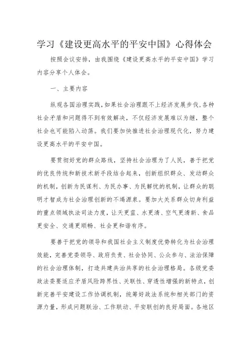 学习《建设更高水平的平安中国》心得体会