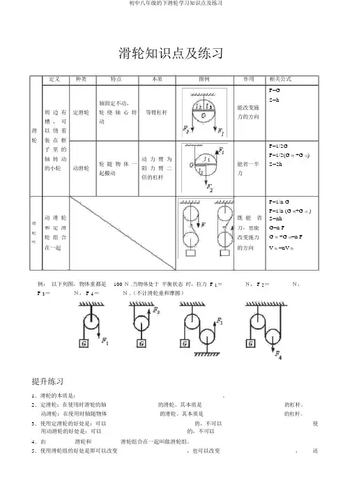 初中八年级的下滑轮学习知识点及练习