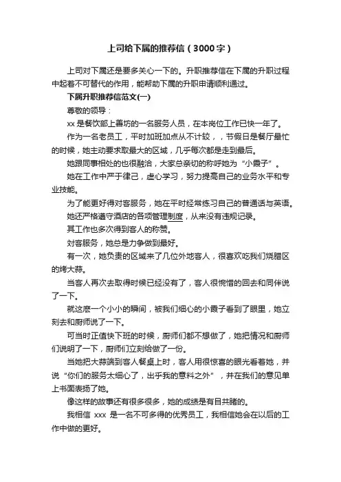 上司给下属的推荐信（3000字）