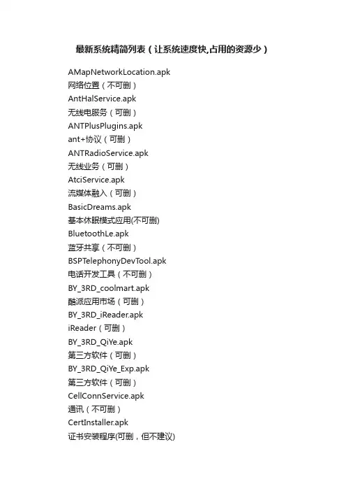 最新系统精简列表（让系统速度快,占用的资源少）