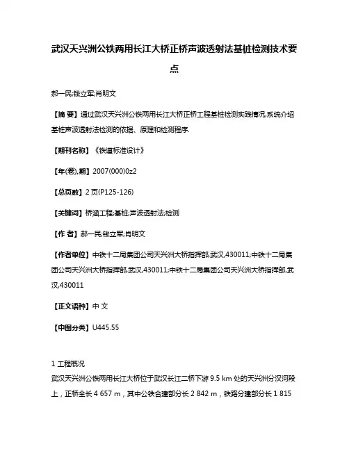 武汉天兴洲公铁两用长江大桥正桥声波透射法基桩检测技术要点