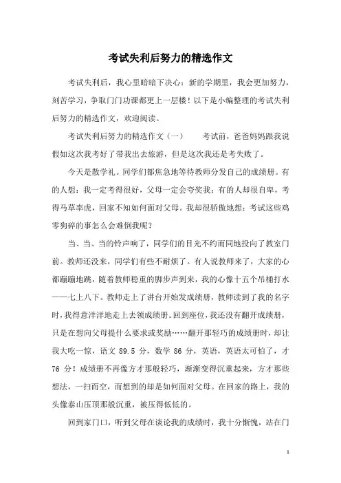 考试失利后努力的精选作文