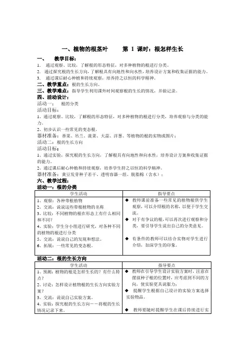 三年级科学上册教案根怎样生长1