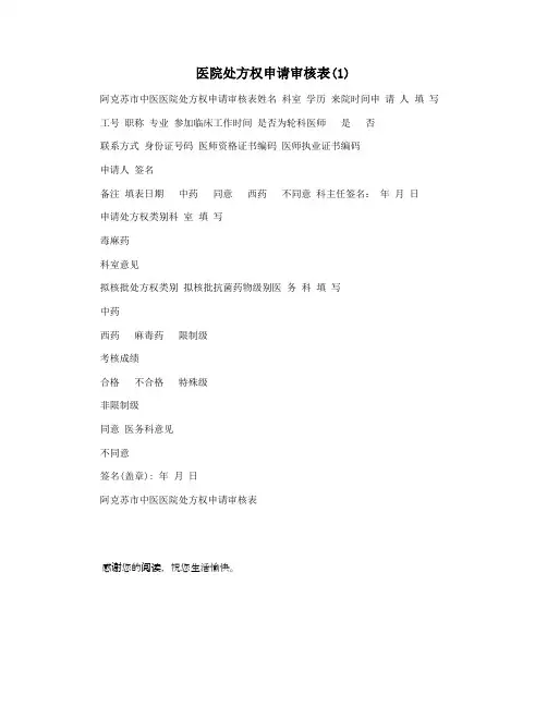 医院处方权申请审核表(1)