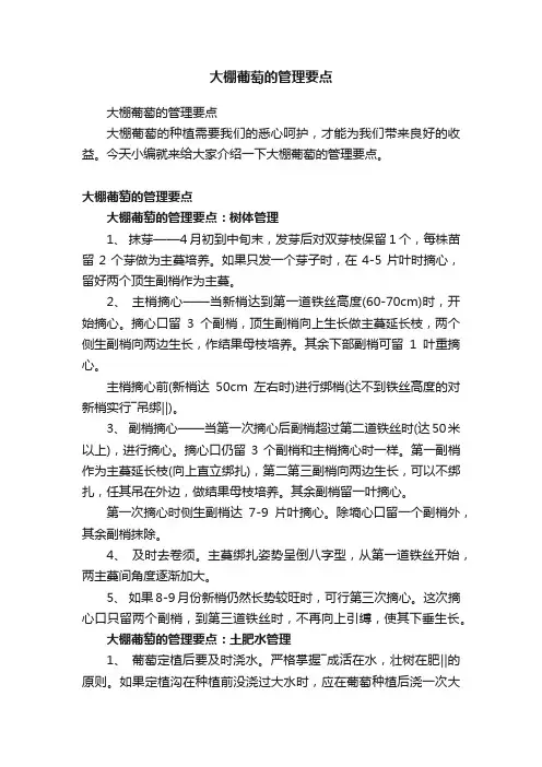 大棚葡萄的管理要点