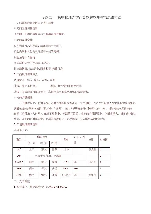 2019年中考物理总复习专题02 初中物理光学计算题解题规律与思维方法