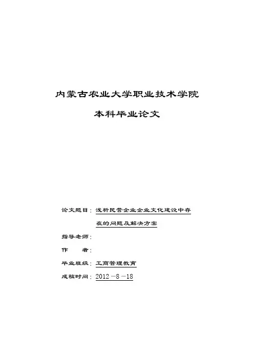 浅析民营企业企业文化建设中存在的问题及解决方案