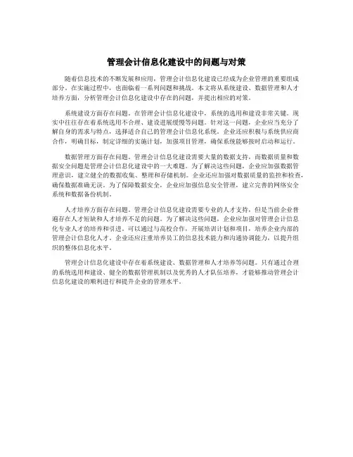 管理会计信息化建设中的问题与对策