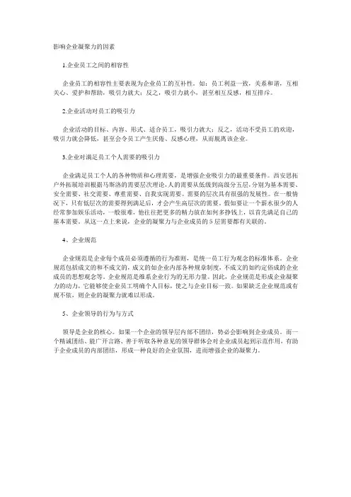 团队凝聚力的因素