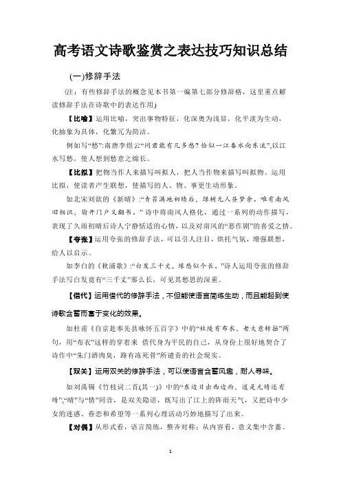 高考语文诗歌鉴赏之表达技巧知识总结