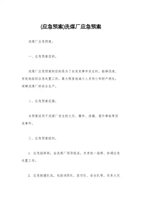 (应急预案)洗煤厂应急预案
