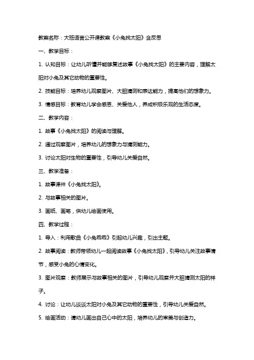 大班语言公开课教案《小兔找太阳》含反思