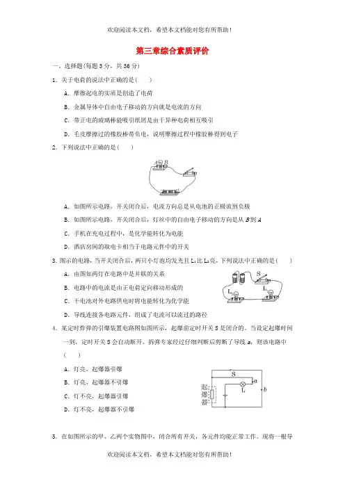 2022年九年级物理上册第三章认识电路综合素质评价新版教科版