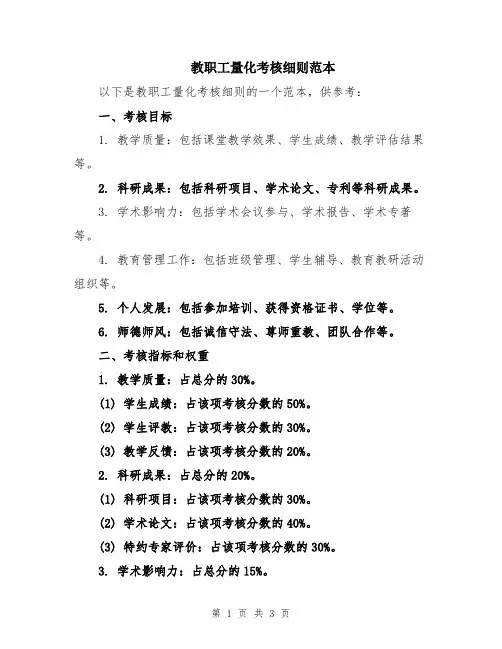 教职工量化考核细则范本