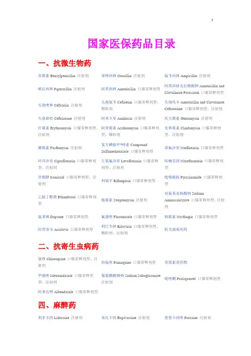 国家医保药品名目