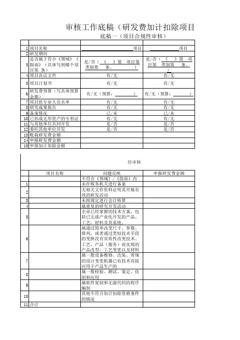 加计扣除审核工作底稿