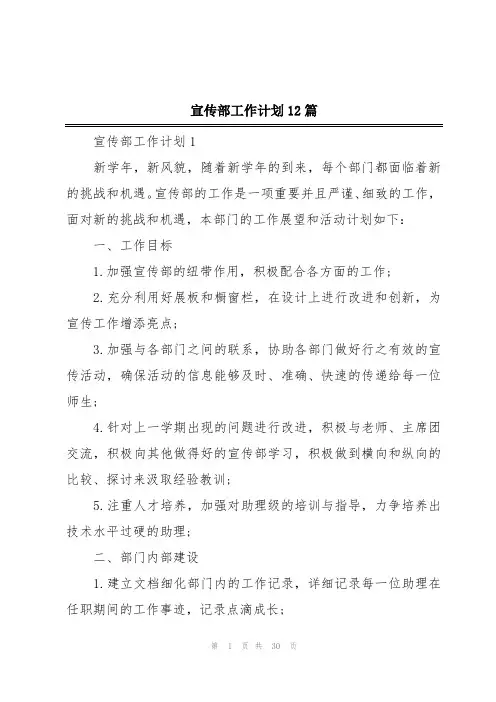 宣传部工作计划12篇