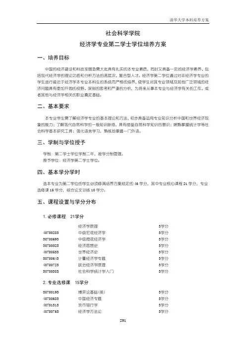 社会科学学院经济学专业第二学士学位培养方案-清华大学
