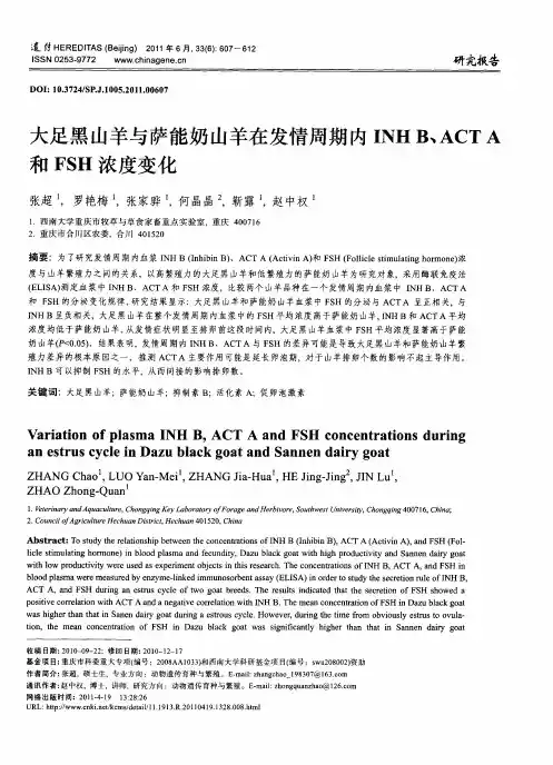 大足黑山羊与萨能奶山羊在发情周期内INH B、ACT A和FSH浓度变化