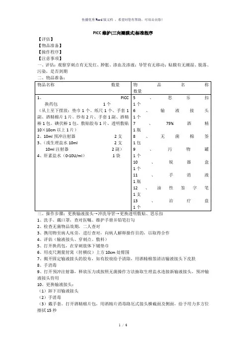 PICC换药流程(参考模板)