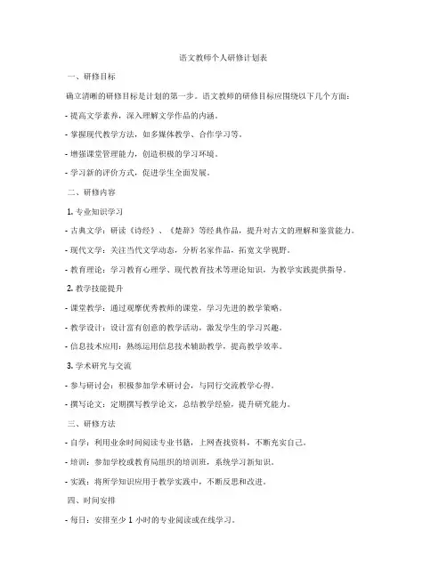 语文教师个人研修计划表