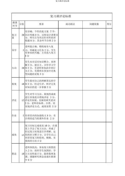 复习课评价标准