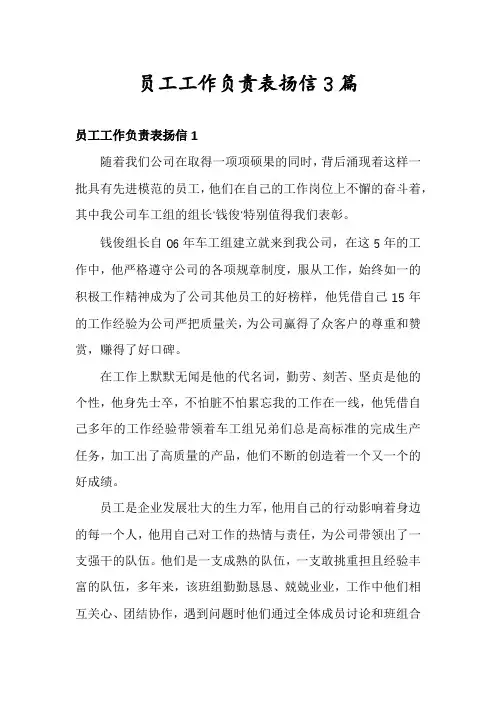 员工工作负责表扬信3篇