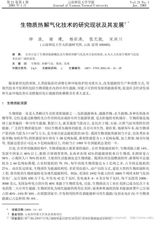 生物质热解气化技术的研究现状及其发展