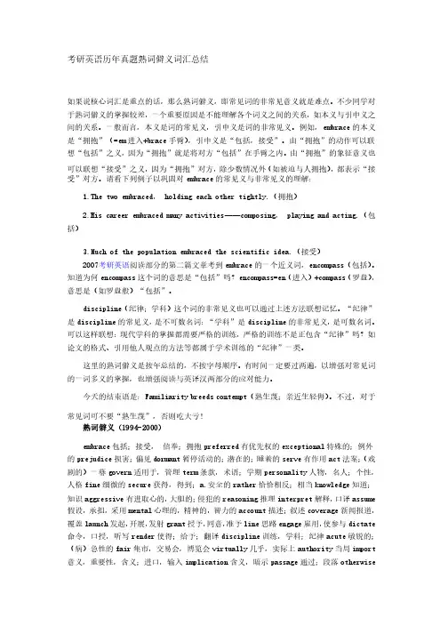 考研英语历年真题熟词僻义词汇总结
