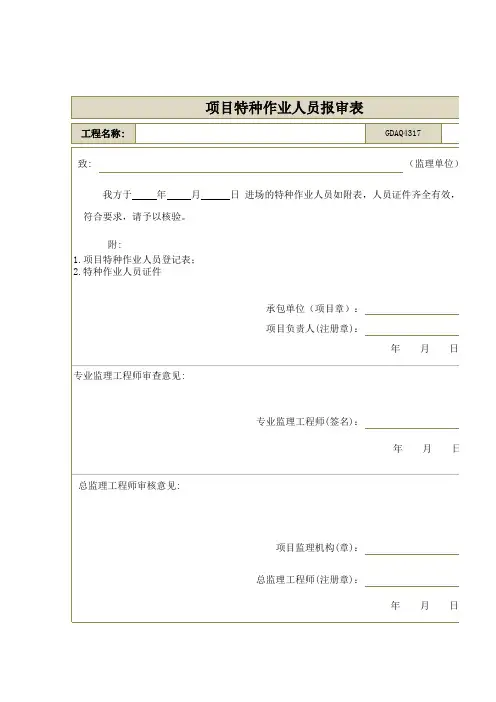 项目特种作业人员报审表模板