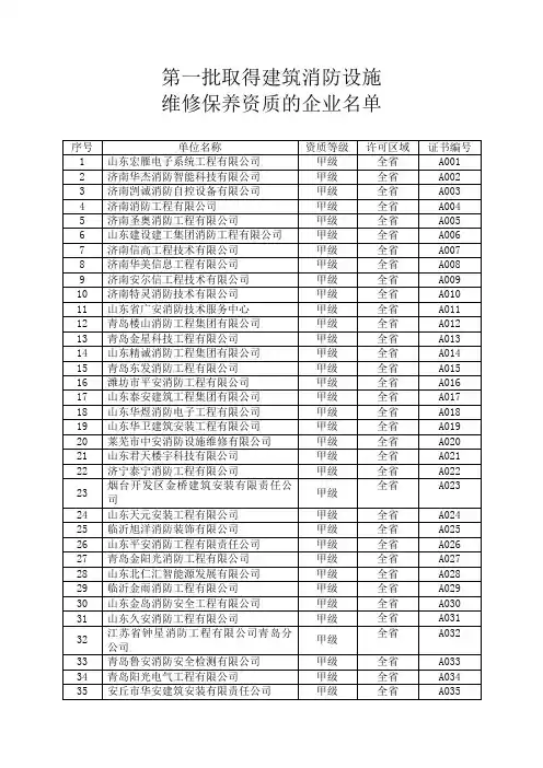 山东省第一批取得消防资质的单位名称