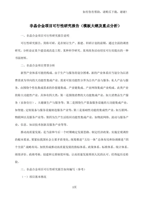 非晶合金项目可行性研究报告模板大纲及重点分析