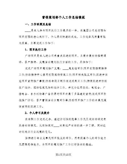 营销策划部个人工作总结模板(五篇)