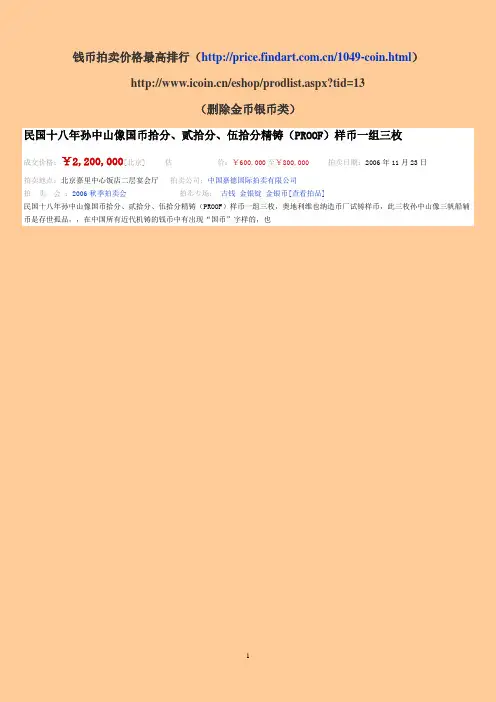 古钱币拍卖价格最高排行