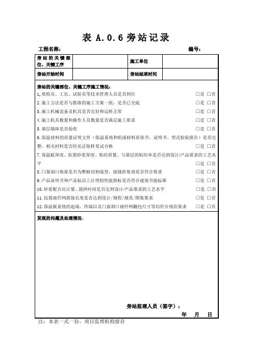 最新外墙保温监理旁站记录表
