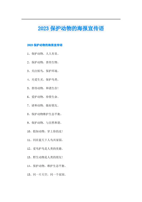 2023保护动物的海报宣传语