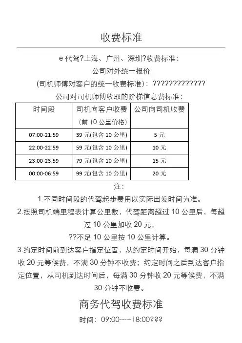 E代驾收费标准