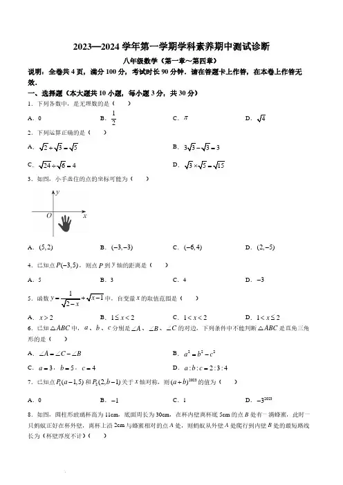 广东省深圳市2023-2024学年八年级上学期期中数学试题及参考答案