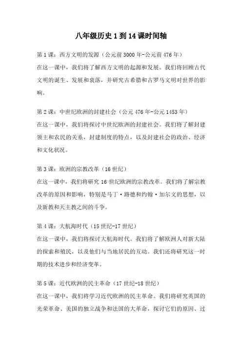 八年级历史1到14课时间轴