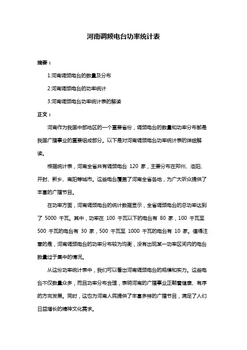 河南调频电台功率统计表