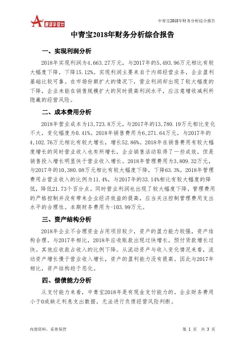 中青宝2018年财务分析结论报告-智泽华