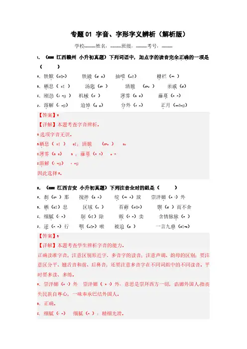 字音、字形字义辨析(解析版)(1)-小升初综合特训卷
