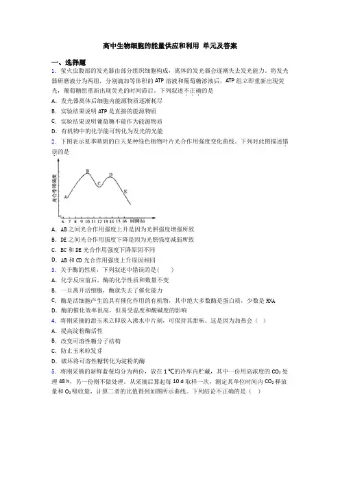 高中生物细胞的能量供应和利用 单元及答案